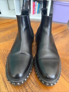 Black Leather Chelsea Boots with Studded Sole